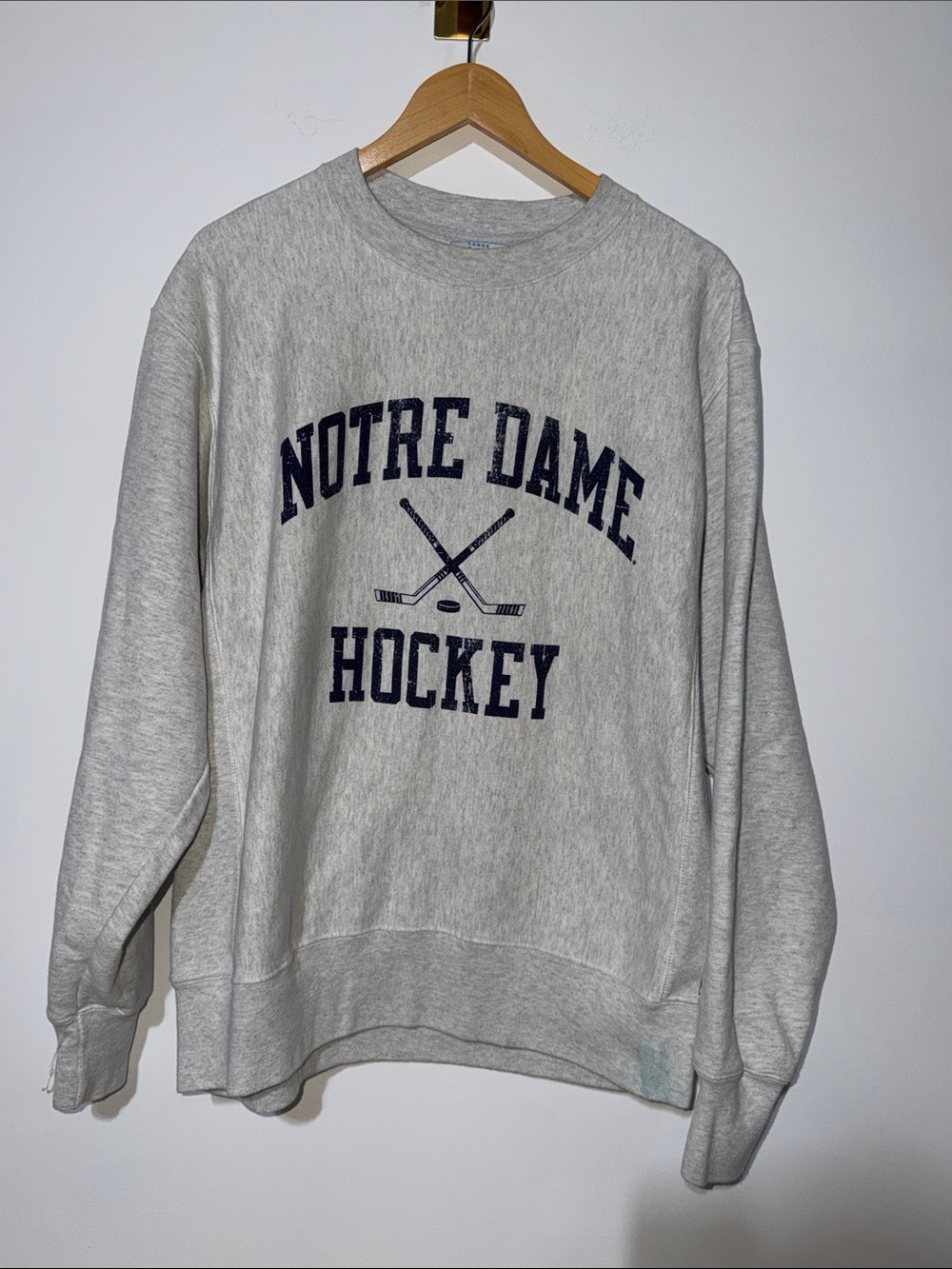 Notre Dame Hockey Gray Crewneck Sweatshirt champion reverse weave large men’s